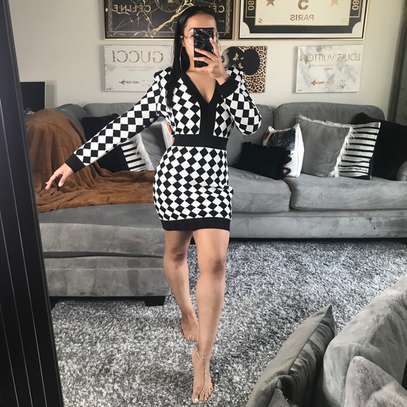 New Balmain Two-Tone Intarsia-Knit Mini Dress - Picture 3 of 17